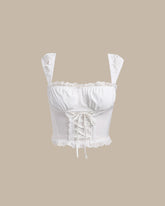 Sueña Beyaz Dantelli Kısa Bluz