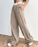 Haki Kontrast Düz Günlük Pantolon