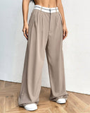 Haki Kontrast Düz Günlük Pantolon