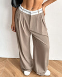 Haki Kontrast Düz Günlük Pantolon