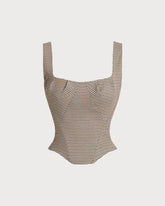 Sueña™ Kahverengi Ekose Kare Yaka Cami Üst