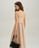 Sueña™ Turuncu Çizgili Kalp Yaka Askılı Uzun Elbise