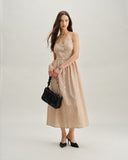 Sueña™ Turuncu Çizgili Kalp Yaka Askılı Uzun Elbise