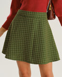 Yeşil Ekose Kloş Mini Etek