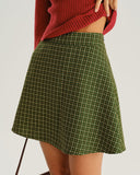 Yeşil Ekose Kloş Mini Etek
