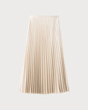 Kayısı Rengi Lastikli Bel Pileli Midi Etek