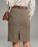 Haki Ekose Doğal Belli Kalem Etek