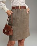 Haki Ekose Doğal Belli Kalem Etek