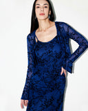 Sueña™ Mavi Çiçekli File Slip Midi Elbise