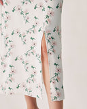 Sueña Beyaz Çiçekli V Yaka Uzun Elbise