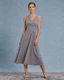 Sueña™ Siyah Ekose V Yaka Kolsuz Uzun Elbise