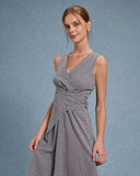 Sueña™ Siyah Ekose V Yaka Kolsuz Uzun Elbise