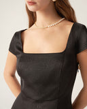 Sueña™ Siyah Kare Yaka Kap Kol Maxi Elbise