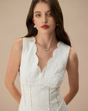 Sueña Kadın Beyaz V Yaka Jakarlı Maxi Elbise