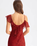 Kırmızı Batik Denizkızı Askılı Uzun Elbise