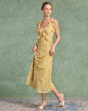 Sueña™ Sarı Çiçekli Şifon Bağcıklı Uzun Elbise