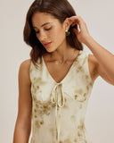 Sueña™ Yeşil Çiçekli Kıvrımlı Kolsuz Uzun Elbise