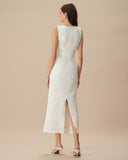 Sueña Kadın Beyaz V Yaka Jakarlı Maxi Elbise