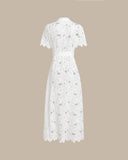 Sueña™ Beyaz Kesik Düğmeli Uzun Elbise