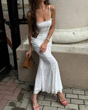 Beyaz Dantel Vücuda Oturan Slip Uzun Elbise