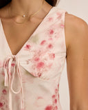 Sueña™ Pembe Çiçekli Kıvrımlı Kolsuz Uzun Elbise