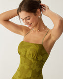 Sueña Yeşil Çiçekli Dantelli Sırtı Açık Slip Maxi Elbise