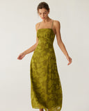 Sueña Yeşil Çiçekli Dantelli Sırtı Açık Slip Maxi Elbise