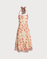 Sueña™ Kırmızı Çiçekli Kıvrımlı Askılı Uzun Elbise