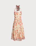 Sueña™ Kırmızı Çiçekli Kıvrımlı Askılı Uzun Elbise