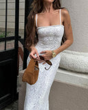 Beyaz Dantel Vücuda Oturan Slip Uzun Elbise