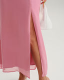 Pembe Balıkçı Yaka Sırtı Açık Uzun Elbise