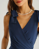 Lacivert Büzgülü A Kesim Uzun Elbise