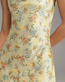 Kayısı Çiçek Desenli Kapüşonlu Yaka Kolsuz Uzun Elbise