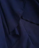 Lacivert V Yaka A Kesim Volanlı Uzun Elbise