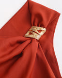 Tuğla Kırmızısı Kapüşonlu Yaka Kolsuz Midi Elbise