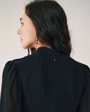 Sueña Siyah Transparan Balıkçı Yaka Dökümlü Midi Elbise