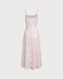 Sueña Pembe Çiçekli Drapeli Slip Midi Elbise