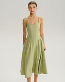 Yeşil Kalp Yaka Midi Elbise