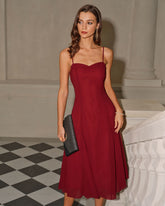 Kırmızı A Kesim Korseli Midi Elbise