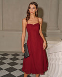 Kırmızı A Kesim Korseli Midi Elbise