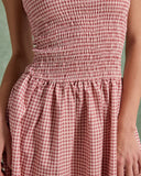 Sueña™ Kırmızı Kareli Büzgülü Kolsuz Midi Elbise