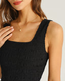 Siyah Büzgülü Kolsuz Midi Elbise