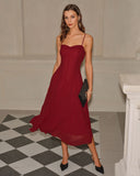 Kırmızı A Kesim Korseli Midi Elbise