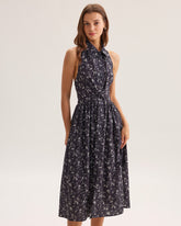 Sueña™ Siyah Çiçekli Büzgülü Sırtı Açık Midi Elbise