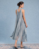 Sueña™ Yeşil Tie Dye V Yaka Kolsuz Midi Elbise