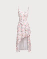 Sueña Pembe Çiçekli Drapeli Slip Midi Elbise