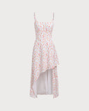 Sueña Pembe Çiçekli Drapeli Slip Midi Elbise