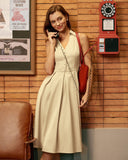 Sueña™ Kayısı Düğmeli Kolsuz Midi Elbise