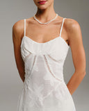 Beyaz Jakarlı Slip Uzun Elbise