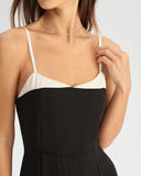 Siyah Kontrast A Kesim Midi Elbise